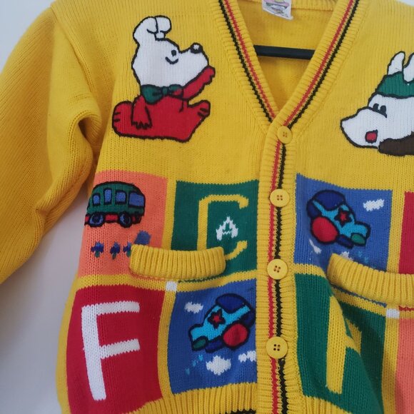 Vintage Lucky Stars Childrens Cardigan Sweater Size 8/10 Cartoon Graphic Knit - Picture 3 of 9